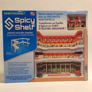 SPICY SHELF Patented Spice Rack and Stackable Organizer Adjustable - White BNIOP